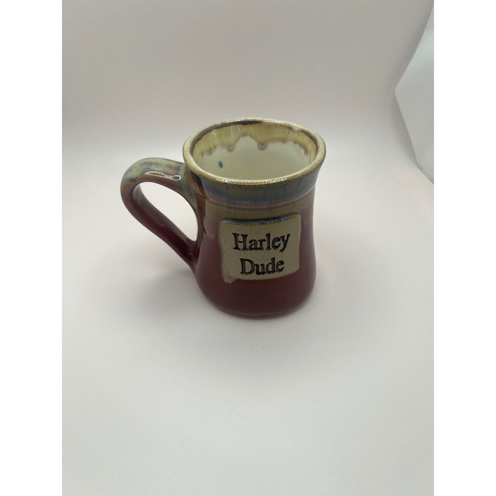 Harley Dude Studio Pottery Mug Burgundy Red Drip Glaze Handmade Ceramic Mug